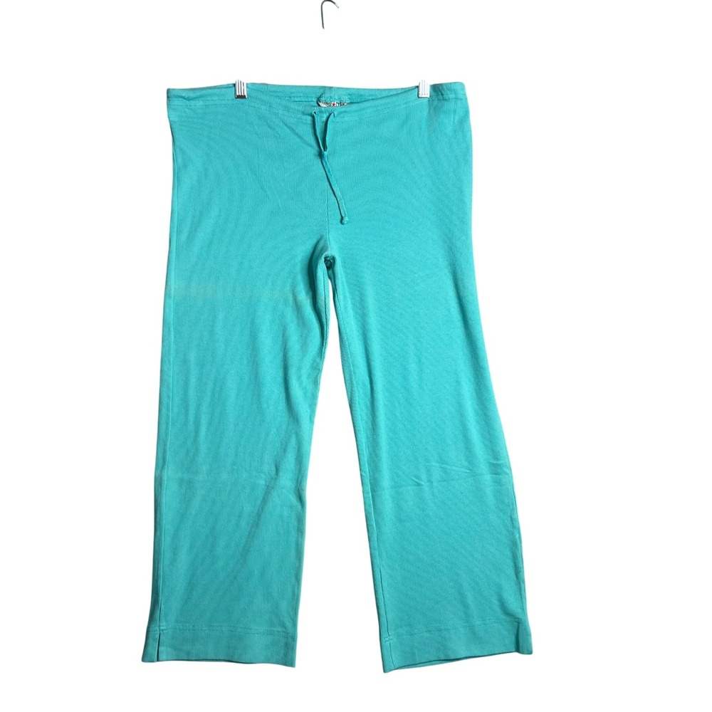 Hard Tail Forever Wide Leg Crop Pants Size M Turquoise Ribbed Y2K Pull On